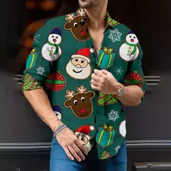 Camisa de árvore de Natal masculina, camisa clássica, manga longa, high-end, costura diária, estilo festa, moda, 2024 na internet