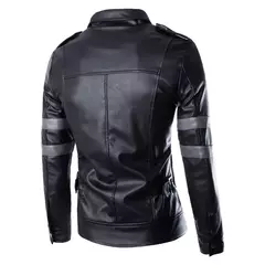 Jaqueta de couro masculina com gola alta casual de motocicleta, tops sólidos e bonito, cosplay, cosplay Leon e Marshall, moda outono e inverno - loja online