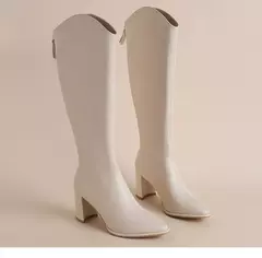 Botas de joelho com zíper alto para mulheres, salto alto grosso, simples, plus size, 34-43, outono, inverno, novo