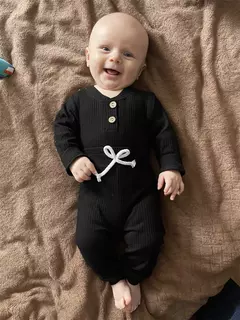 Imagem do Conjunto de roupas para bebê recém-nascido menino e menina, feito de algodão, com nervuras, manga longa, bodysuit e calça, cor sólida