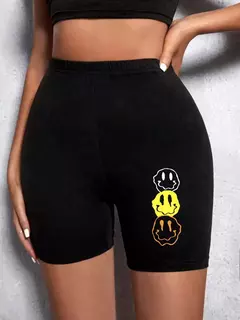 Meia-calça curta feminina casual fitness, amor engraçado, estampas gráficas de rosto sorridente, leggings elásticas altas, roupas esportivas femininas finas e macias - loja online