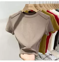 Imagem do Aossviao verão branco camiseta de algodão feminino de manga curta estudante versátil solto meia manga camiseta harajuku tendência superior