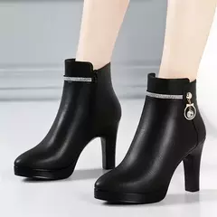 Imagem do Botas antiderrapantes de couro macio, sapatos de plataforma confortáveis, salto