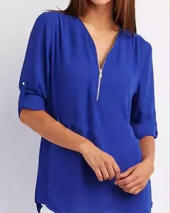Blusa feminina profunda com gola V, tops femininos, pulôver sexy com zíper, moda casual, camisa solta legal, plus size, venda quente, 2024 - Wolf Magazine