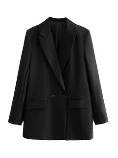 TRAF-Blazer de trespassado feminino, gola entalhada, manga comprida, chique, senhora do escritório, casaco vintage, casacos femininos, tops elegantes, moda - comprar online