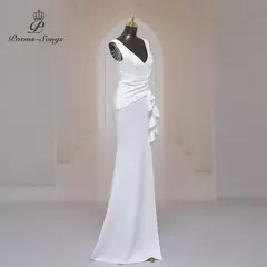 Vestido sexy de fenda lateral para mulheres, Vestido longo de baile, Ombro macio de cetim, Vestidos de noite, Vestido Maxi - loja online