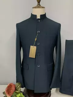Conjunto de terno de túnica masculino single breasted stand colarinho, blazers, jaqueta, calças, boutique, moda casual, casaco, calças, 2 peças, 2023 - comprar online