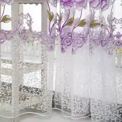 Peony Tule Cortinas para Porta e Janela da Cozinha, Jacquard Sheer Voile, Cortinas de Fios, Sala e Quarto, 100x200cm, Y, 1PC