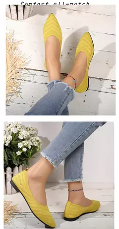 Sapatos baixos de dedo apontado para mulheres, Cor sólida, Sapatos de malha, Mocassins casuais, Sapatilhas respiráveis - loja online