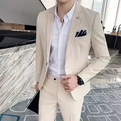 Imagem do (Blazer + calças) high-end marca formal negócios xadrez terno dos homens noivo vestido de casamento cor sólida palco desempenho smoking S-7XL