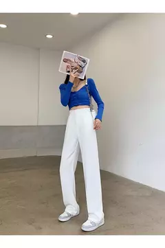 Calça feminina de cintura alta até o chão, branca, solta, perna larga, feminina de escritório, reta, roupas longas, senhoras, outono, inverno - Wolf Magazine