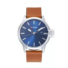 Curren-Relógio Quartz Masculino, Azul, Simples, Negócios, Marrom, Pulseira de Couro, Display Analógico, Relógios de Pulso Masculino, Presente Relógio, Moda, 8208 - loja online