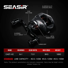 SEASIR Cast X2 Baitcasting Reel 7.3:1 Rolamento cerâmico híbrido Arruela de fibra de carbono Sistema de rolamento duplo N52 Freio Carretilhas de pesca na internet