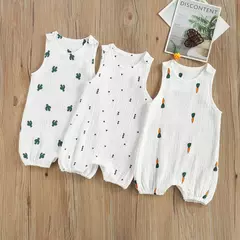 Bebê recém-nascido meninos meninas macacão macacões playsuits algodão linho musselina sem mangas da criança do bebê roupas de verão - Wolf Magazine