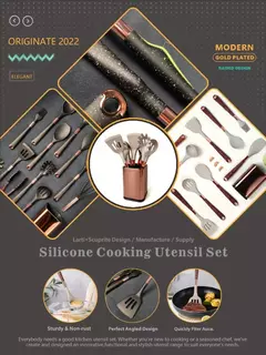 Conjunto De Utensílios De Cozinha De Silicone Resistente Ao Calor, Espátula, Colher, Ferramentas Antiaderentes, Alça Banhada A Ouro Rosa, Suporte, Presente De Cozinha - Wolf Magazine