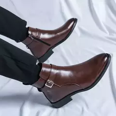 Botas altas de luxo masculinas, botas marrons de motocicleta, moda plataforma, botas masculinas, sapatos de couro casuais, alta qualidade - comprar online