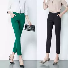 Calça lápis elástica de cintura alta fina feminina, calça grande tamanho no tornozelo, calça casual formal para escritório, 75kg, primavera, 2022 - loja online