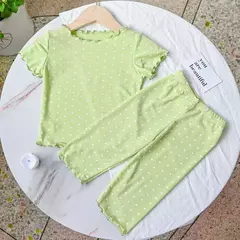 Imagem do Elegante feminino bebê verão fino chiffon pijama conjunto de 2 peças roupas para casa para crianças bolinhas design ar condicionado roupas