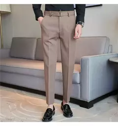 Imagem do Calça formal masculina estilo britânico, monocromática, fina, casual, de negócios, escritório, social, calça de tornozelo, streetwear, alta qualidade