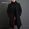 Casaco de lã quente médio-longo masculino, sobretudo confortável para negócios, jaquetas masculinas casuais, roupas de luxo, outono e inverno