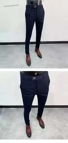 Calças justas de estiramento formal masculinas, calças casuais, roupa de cor sólida, calças de terno fashion na internet
