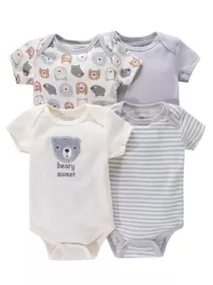 Recém-nascido manga curta em torno do pescoço macacão, onesies para bebês meninos e meninas, desenhos animados flores animais impressão, roupas infantis, 4pcs - loja online