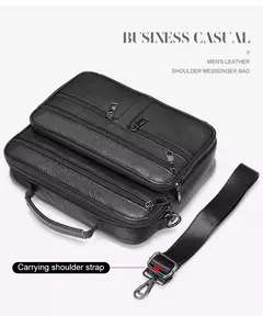 Bolsa de ombro de couro genuíno para homens Bolsa preta de couro, saco do mensageiro do escritório do negócio, saco crossbody masculino - Wolf Magazine