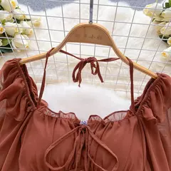 SINGREINY-Blusa Chiffon de Manga Flare para Mulheres, Tops Ruffle, Cintura Elástica Sólida, Halter Backless, Slim Ladies, Harajuku Sexy Blusa Curta na internet
