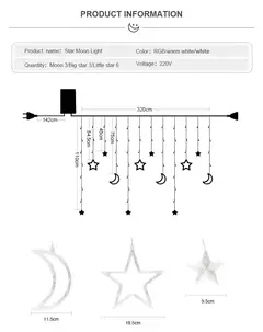 Impermeável LED Cortina String Fada Luz, Lâmpadas, Guirlanda, Piscando, Fada, Lua, Estrela, Ao ar livre, Jardim, Decoração de Natal, 220V, 3,5 m na internet