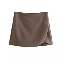 Imagem do TRAF-Saias curtas femininas de zíper lateral de cintura alta, estilo pareo vintage, moda feminina