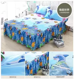 Conjunto de Colcha de Algodão com Bordado, Saia de Cama, Fronhas, Capa de Folha, Rei, Rainha, Duplo, 1.5 m, 1.8 m, 2m, 3 Peças por Conjunto