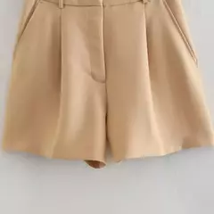 TRAF-Bermudas de cintura alta para mulheres, bolsos laterais, dardos dianteiros, vintage, com zíper, calças curtas femininas, moda - Wolf Magazine