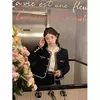 Jaquetas vintage cortadas para mulheres, elegante casaco preto grosso, blazer coreano de peito único, tops casuais quentes para casacos curtos, blusas cortadas, pretas
