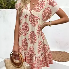 Vestidos femininos robe femmes soiree verão moda impressa com decote em v manga curta vestido boêmio feminino casual flor vestido de férias - comprar online