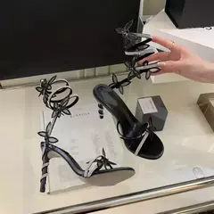 Sandálias luxuosas adornadas de borboleta para mulheres, alça enrolada sexy, salto alto, sandálias gladiadoras, festa de verão, sapatos de baile na internet
