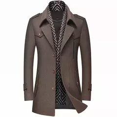 Inverno masculino casacos de lã moda engrossar meados de comprimento trench sólido turn down collar quente outerwear negócios casual lã casaco masculino - loja online