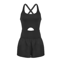 Macacão de ioga feminino, traje de fitness oco, roupas esportivas, shorts de moda 1 pc