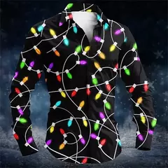 Camiseta masculina de manga comprida de árvore de Natal, estampada em todo o lado, gráfico floco de neve, camisas casuais, blusa de Natal, plus size