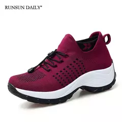 Sapatos de caminhada femininos moda meia tênis respirar confortável sapatos de enfermagem sapatos casuais plataforma mocassins antiderrapante - comprar online