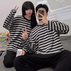 Imagem do Conjunto pijama coreano de algodão masculino e feminino, pijama casual loungewear, roupa de casa outono