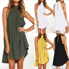 Vestido irregular de algodão e cânhamo feminino, sem mangas, gola redonda, plissado, festa na praia, sexy, verão, novo, 2023 - loja online