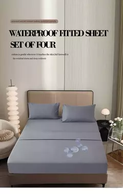 Conjunto de cama sólido 3/4 peças, lençol à prova d'água, lençol e fronhas macias, queen, kidng, completo, tamanho duplo, branco e cinza