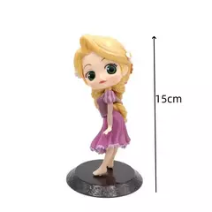 Miniso 14cm princesas q posket figuras elsa anna mulan tinker bell elsa aladdin kawaii boneca brinquedo decoração do bolo modelo menina gif
