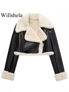 Willshela-Jaquetas de zíper frontal sólido feminino, gola lapela vintage, mangas compridas, roupas chiques de senhora, moda feminina - Wolf Magazine