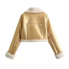 Jaqueta vintage de zíper frontal feminina, gola lapela, mangas compridas, roupas chiques femininas, monocromáticas, moda senhora na internet