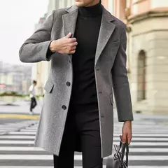 Sobretudo masculino de mistura de lã preta plus size 5xl, trench coat grosso masculino, casaco longo clássico com gola alta - comprar online