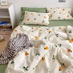 Romântico cereja coração conjunto de capa edredão folha plana fronhas moda novo duplo completo floral verão primavera conjunto cama - Wolf Magazine