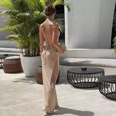 Tecido ver através do vestido maxi, Elegante Halter Beachdress, Sexy Slit Bodycon, Vestido de verão, Beachdress, Ver através, 2022 - Wolf Magazine