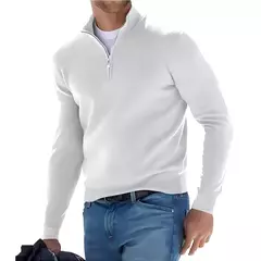 Outono moletom masculino quente pulôver cor sólida meio zíper camisola casual fino com decote em v manga longa moletom masculino inverno topo na internet