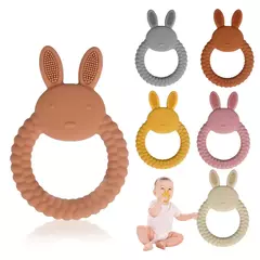 Bebê silicone dentição anel, coelho dos desenhos animados, roedor, comestível, acessórios diy, brinquedos molares, chocalho, 1pc